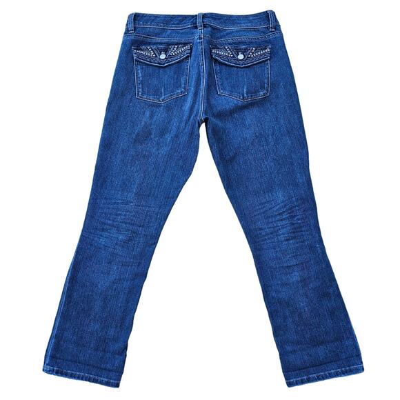 Slim Crop Jeans WHBM Blanc Size 6 Distressed Stretch Denim Stud Pocket - Picture 9 of 9